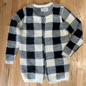 Pink Martini Fuzzy Buffalo Plaid Open Cardigan Sz M